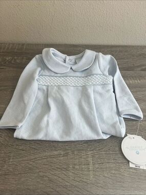 Edgehill Collection Baby Boy 6M Smocked Blue Stripe Peter Pan pajamas NWT